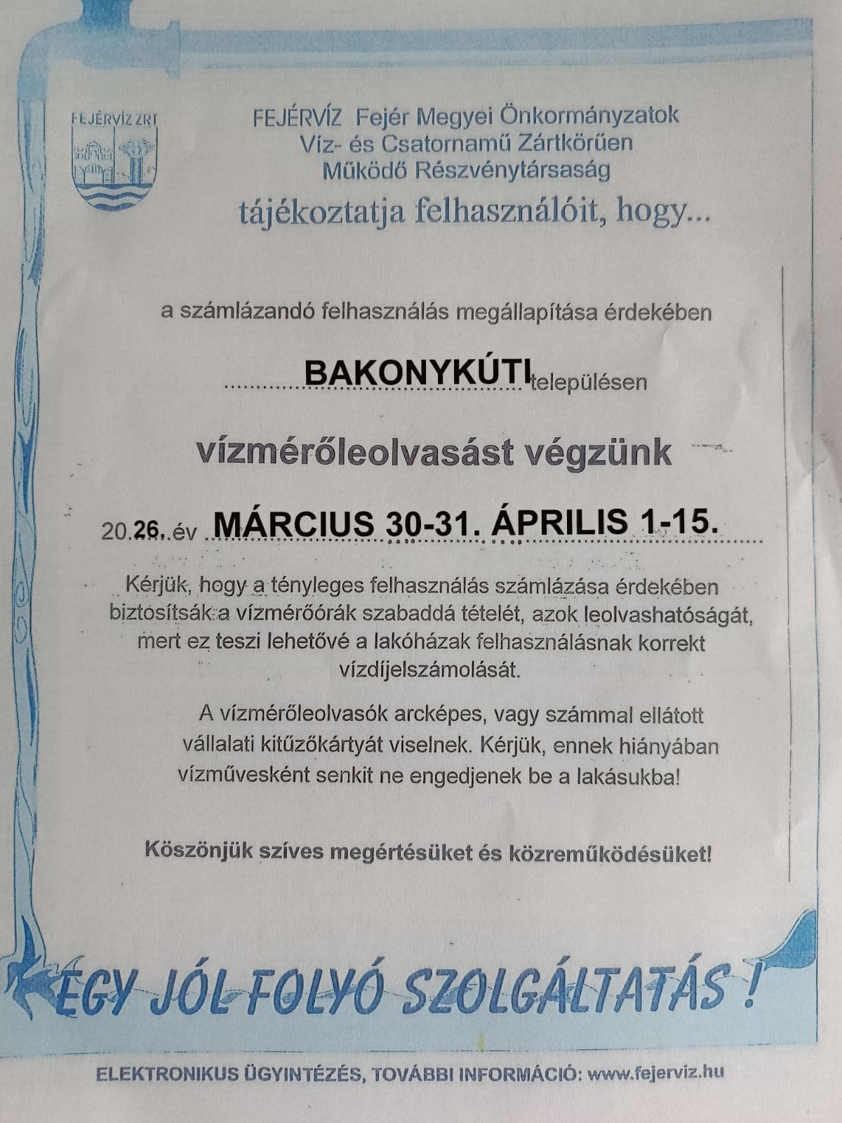 Vízmérőleolvasás - FEJÉRVÍZ Zrt.