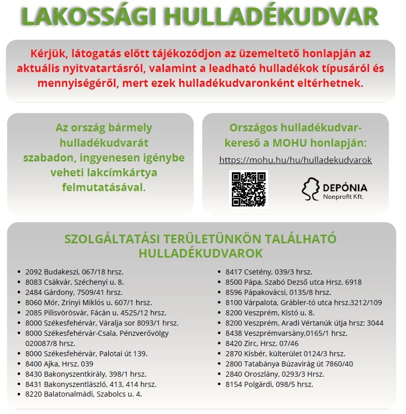 Depónia - Lakossági hulladékudvar tájékoztató